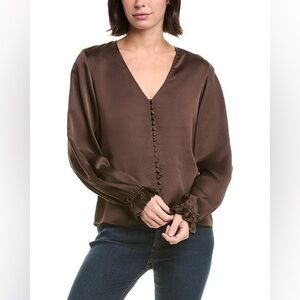 NWT Frame Women's Brown The Slim V-Neck Blouse size XL
